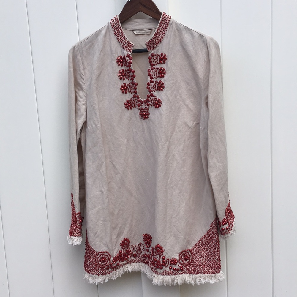 SOFT SURROUNDINGS beaded linen tunic Size M